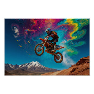 Motocross Racer auf der Bergbahn Poster