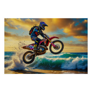 Motocross Racer bei Beach Race II Poster