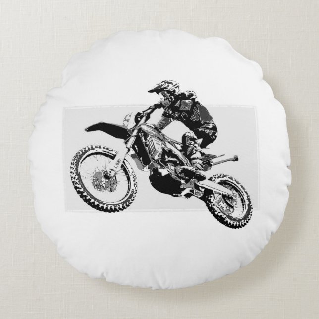 Motocross Racer Design Rundes Kissen (Vorderseite)