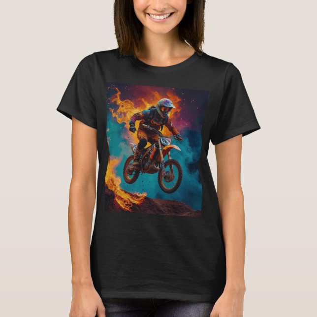 Motocross Racer & Vulkanausbruch T-Shirt (Vorderseite)
