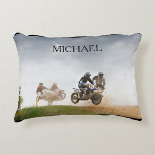 Motocross Rennkissen mit Kindername. Dekokissen