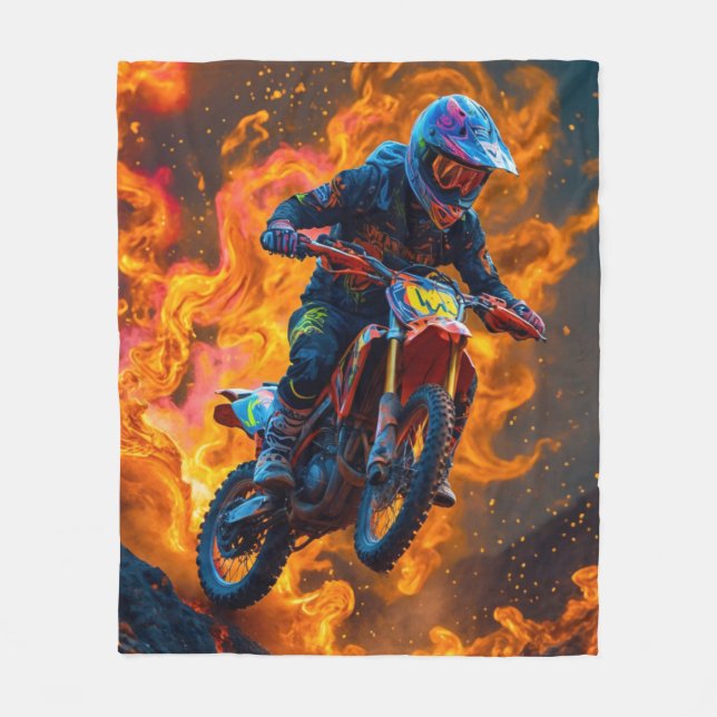 Motocross Rider auf einem Vulkan Fleecedecke (Vorderseite)