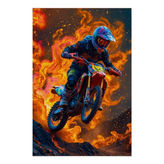 Motocross Rider auf einem Vulkan Poster (Vorderseite)