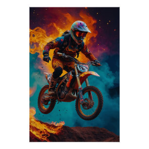 Motocross Rider entkommt Lava Poster