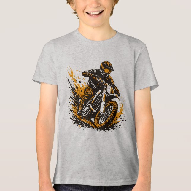Motocross Rider Power Sliding Through Mud Tri-Blend Shirt (Vorderseite)