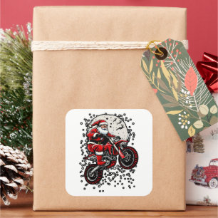 Motocross Santa springendes Motorrad Quadratischer Aufkleber