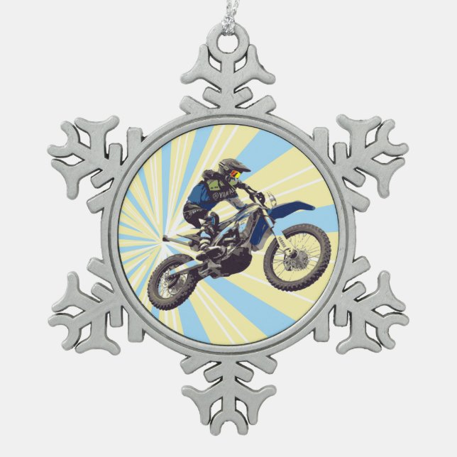 Motocross Schneeflocken Zinn-Ornament (Vorderseite)