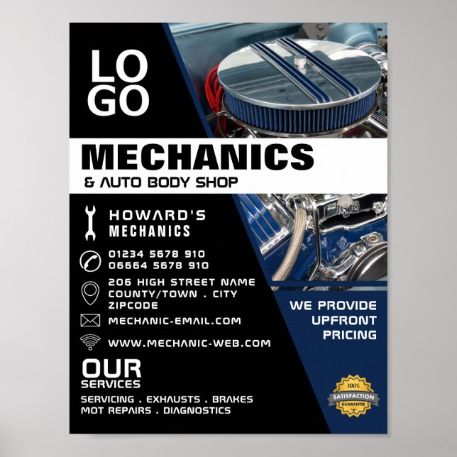 Motor-, Auto- und Reparaturwerbewerbung Poster (Vorne)