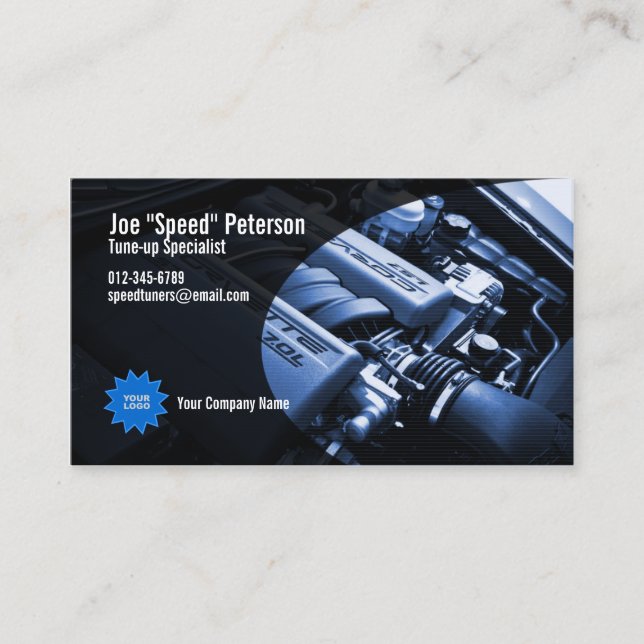 Motor Blue Car Service Business Card Visitenkarte (Vorderseite)
