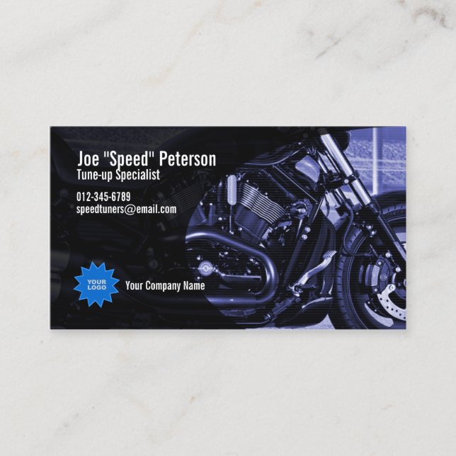 Motor Blue Motorbike Service Business Card Visitenkarte (Vorderseite)