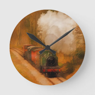 Motor der Eisenbahn Kunstvoll wandern Runde Wanduhr