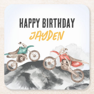 Motor Dirt Bike Fast 1 1. Geburtstag Party Rechteckiger Pappuntersetzer
