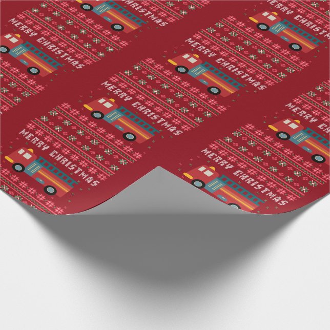 Motor für Feuerwehrfahrzeuge Ugly Christmas Sweate Geschenkpapier (Ecke)