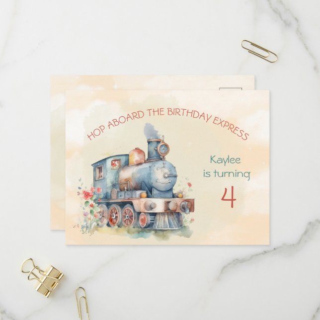 Motor Girl 4. Geburtstag Einladung Postkarte (Vorderseite/Rückseite Beispiel)