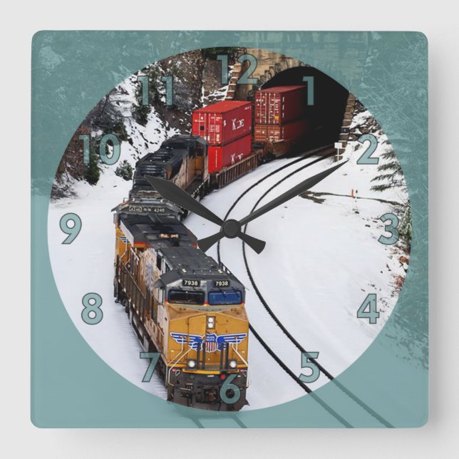 Motor mit Dieselmotor Quadratische Wanduhr (Vorderseite)