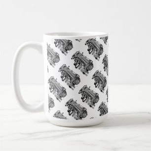 Motor mit Ölfarbe, Kaffeetasse