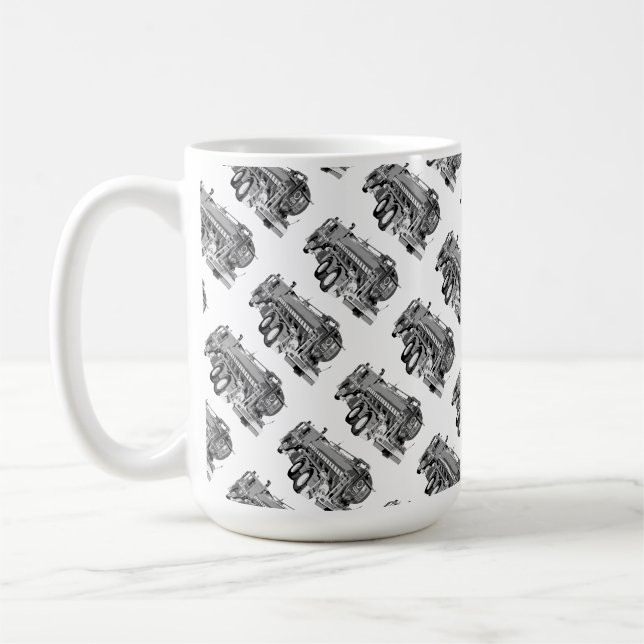 Motor mit Ölfarbe, Kaffeetasse (Links)