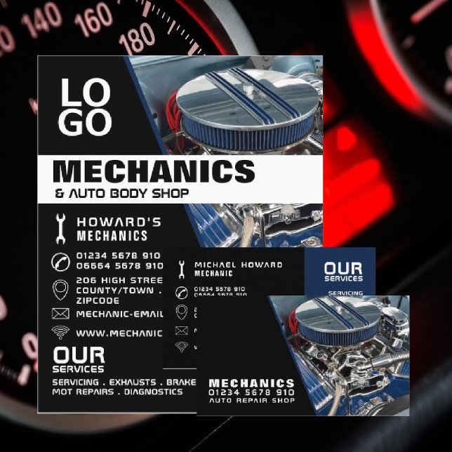 Motor-Motor, Auto-Mechanik und Reparaturen Visitenkarte (Von Creator hochgeladen)
