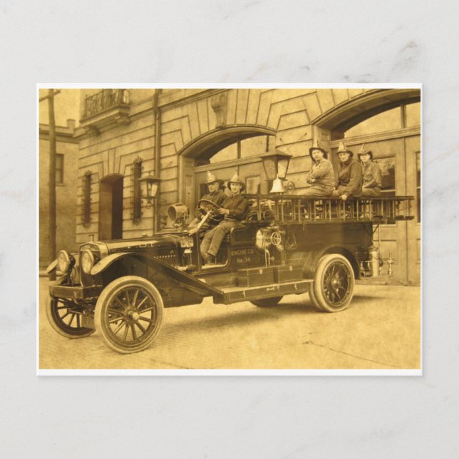 Motor Nr. 34 Vintage Feuerwehr Postkarte (Vorderseite)