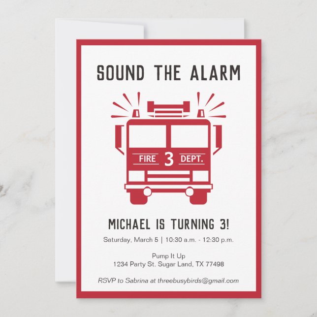 Motor- oder Feuerwehrfahrzeuge Einladung zur Gebur (Vorderseite)