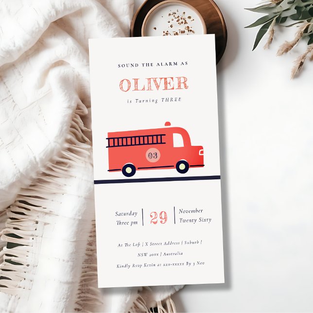 Motor von Red Navy Fire Truck jedes Alter Geburtst Dankeskarte (Von Creator hochgeladen)