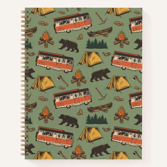 Motor Zuhause Camp Abenteuer Muster Notizbuch (Vorderseite)