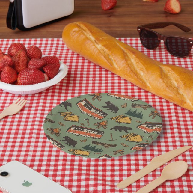 Motor Zuhause Camp Abenteuer Muster Pappteller (Picknick)