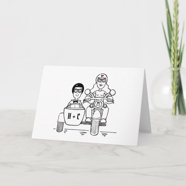Motorbike and Sidecar Wedding Karte (Vorderseite)