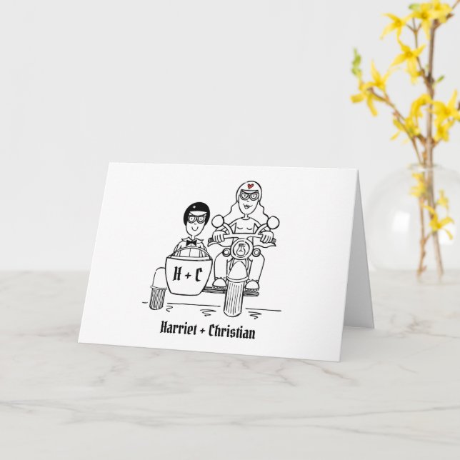 Motorbike and Sidecar Wedding Karte (Gelbe Blume)