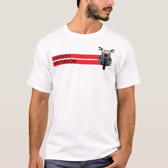 MOTORBIKE RED STRIPES Personalisiert T-Shirt (Vorderseite)