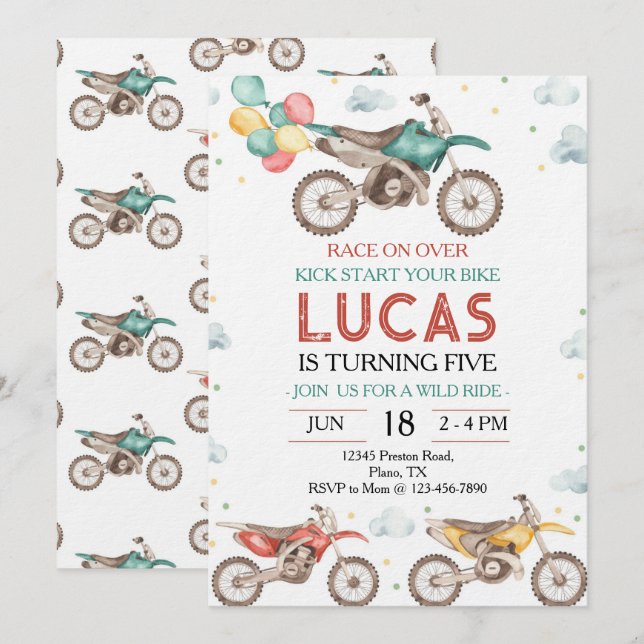 Motorbikes Dirt Bike Birthday Invitation (Devant / Derrière)