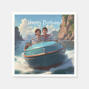 Motorboot Birthday Serviette