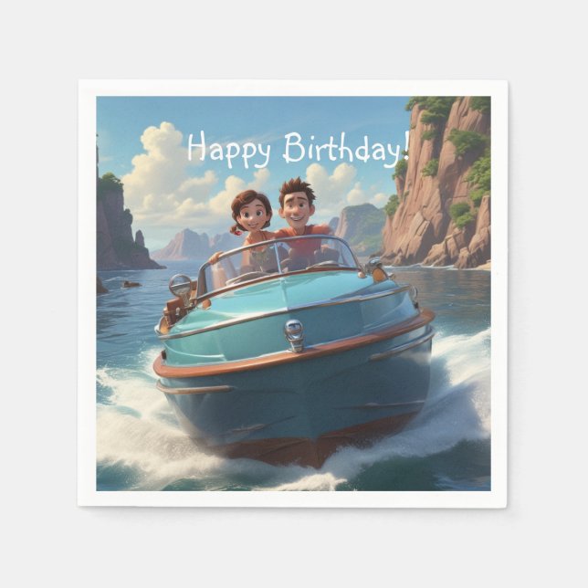 Motorboot Birthday Serviette (Vorderseite)