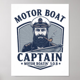 Motorboot Kapitän Lustig Pontoon Bootfahren Motorb Poster