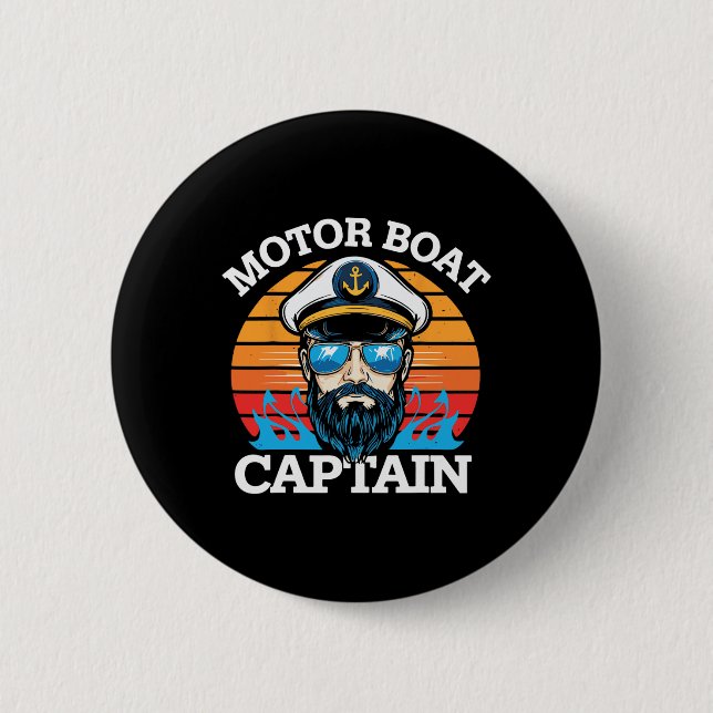 Motorboot Kapitän Retro Nautical Cool Ocean Sailo Button (Vorderseite)