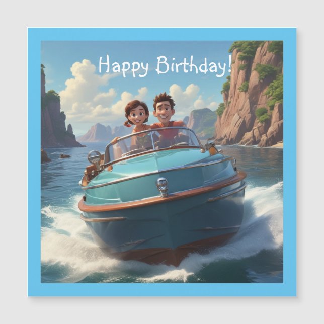 Motorboot Magnetic Birthday Card Magnetkarte (Vorderseite)