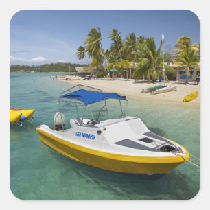 Motorboot und Bananenboot Quadratischer Aufkleber