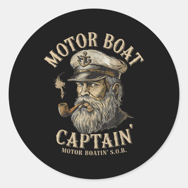 Motorbootkapitän Lustiger Pontoonboot-Motorboot Runder Aufkleber (Vorderseite)