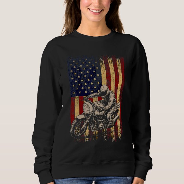 Motorcycle American Flag Distressed Vintage Biker  Sweatshirt (Vorderseite)