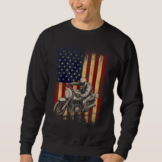 Motorcycle American Flag Distressed Vintage Biker  Sweatshirt (Vorderseite)