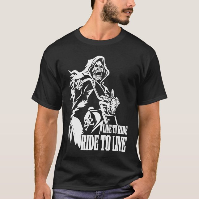 Motorcycle Biker Skeleton Skull Live To Ride Ride  T-Shirt (Vorderseite)