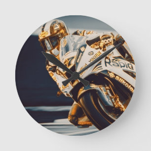Motorcycle Racer Runde Wanduhr