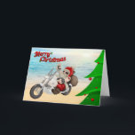 Motorcycle Santa Christmas Card Feiertagskarte<br><div class="desc">Motorcycle Santa Christmas Card on Beach</div>
