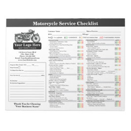 Motorcycle Service Checklist 8.5x11 Landscape Notizblock