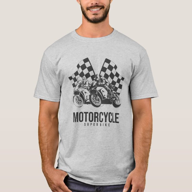 Motorcycle Superbike Racing with Checkered Flags T-Shirt (Vorderseite)