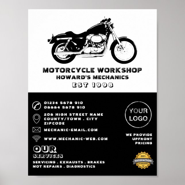 Motorcycle Workshop, Mechanic & Repair Advertising Poster (Vorne)