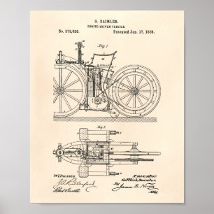 Motorgetriebenes Fahrzeug 1888 Patentkunst Altes P Poster