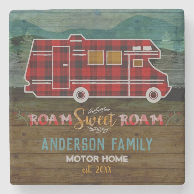 Motorhome RV Camper Travel Van Rustic Personalized Steinuntersetzer (Vorderseite)