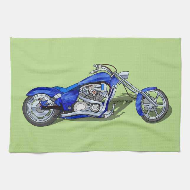 Motorrad 1 - Blau Geschirrtuch (Horizontal)