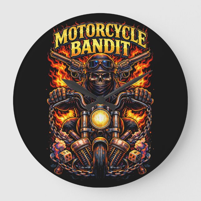 Motorrad-Bandit Große Wanduhr (Vorderseite)